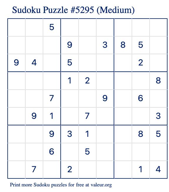 Free Printable Medium Sudoku Puzzle number 5295