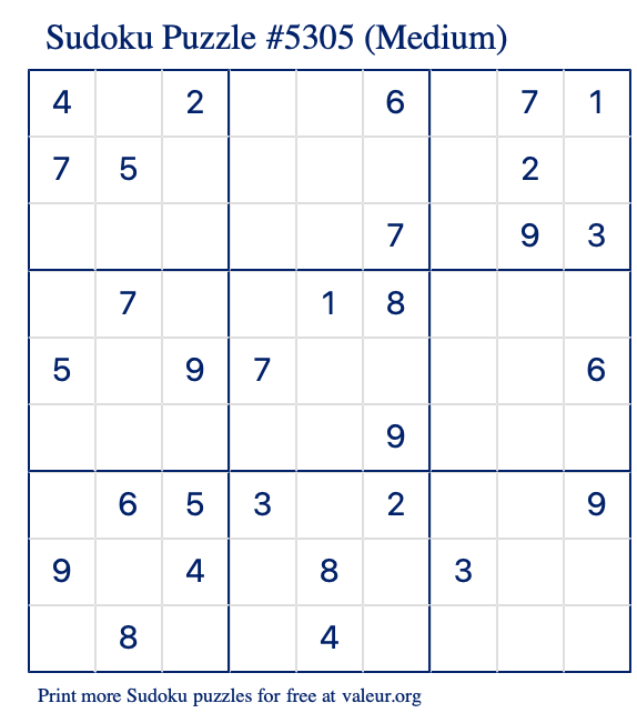 Free Printable Medium Sudoku Puzzle number 5305