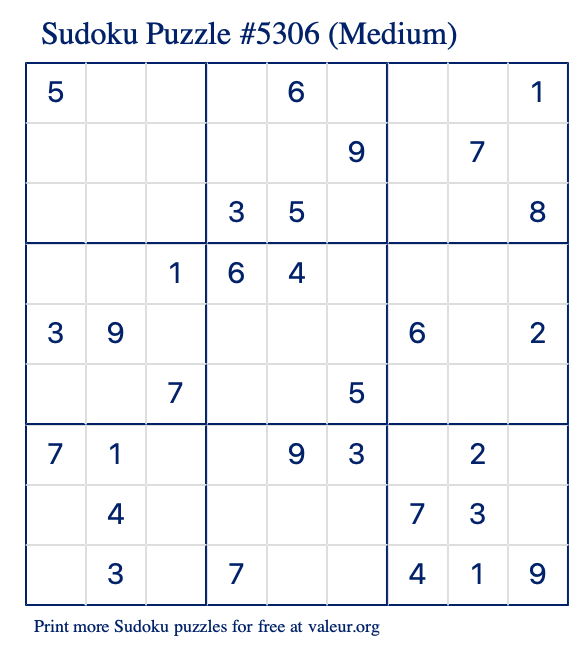 Free Printable Medium Sudoku Puzzle number 5306