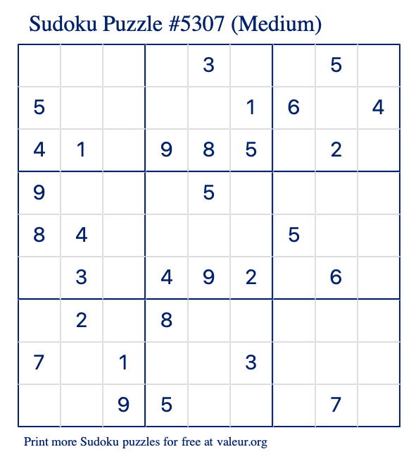 Free Printable Medium Sudoku Puzzle number 5307