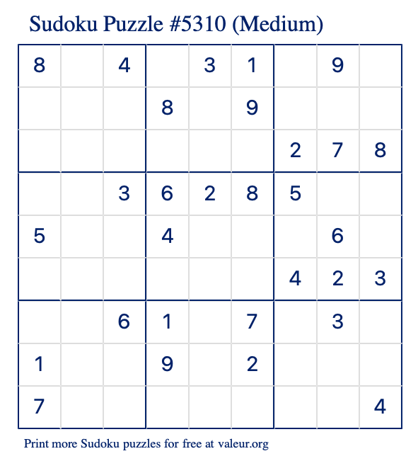 Free Printable Medium Sudoku Puzzle number 5310