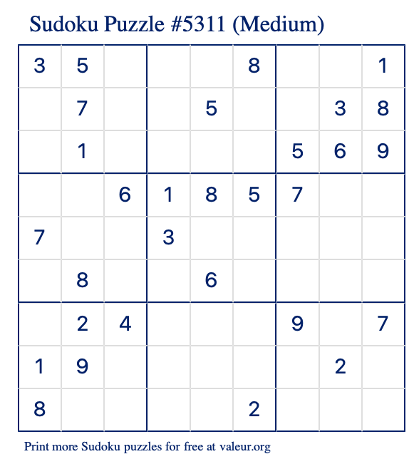 Free Printable Medium Sudoku Puzzle number 5311