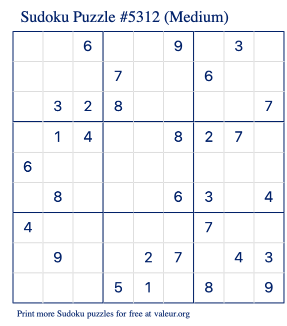 Free Printable Medium Sudoku Puzzle number 5312