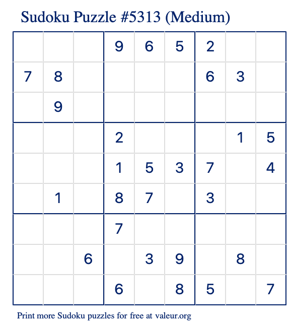 Free Printable Medium Sudoku Puzzle number 5313