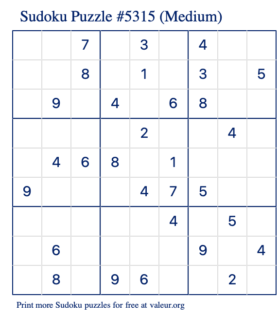 Free Printable Medium Sudoku Puzzle number 5315