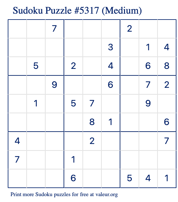 Free Printable Medium Sudoku Puzzle number 5317