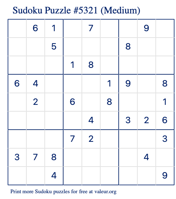 Free Printable Medium Sudoku Puzzle number 5321