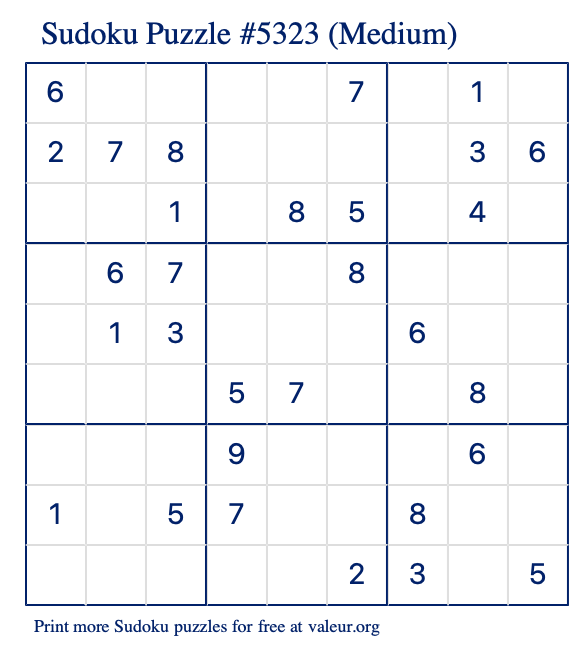 Free Printable Medium Sudoku Puzzle number 5323