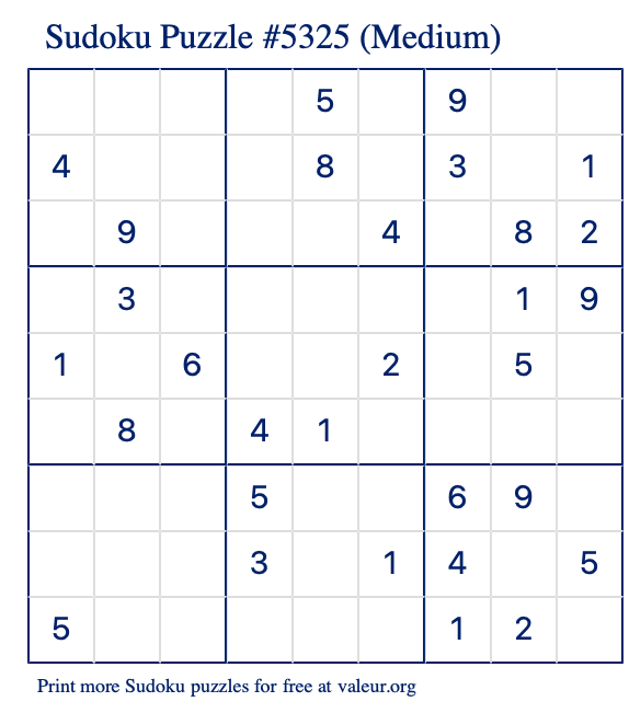 Free Printable Medium Sudoku Puzzle number 5325