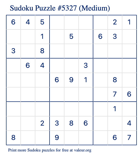 Free Printable Medium Sudoku Puzzle number 5327