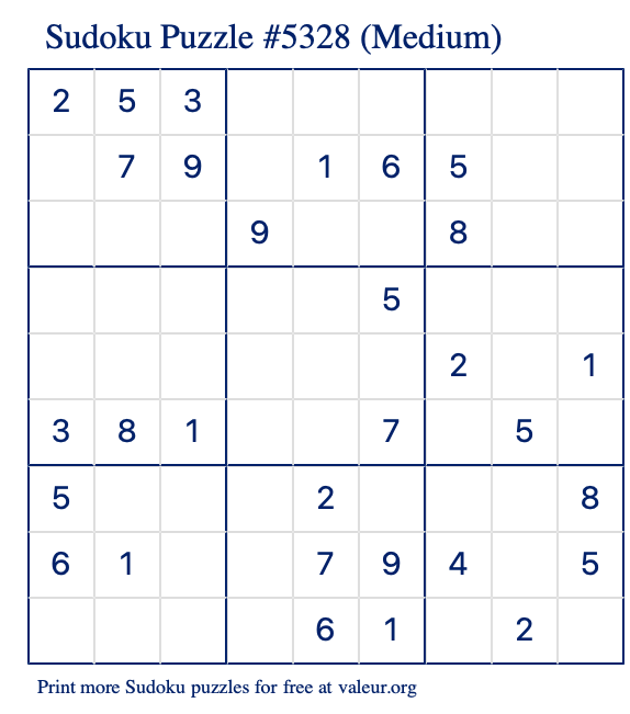 Free Printable Medium Sudoku Puzzle number 5328