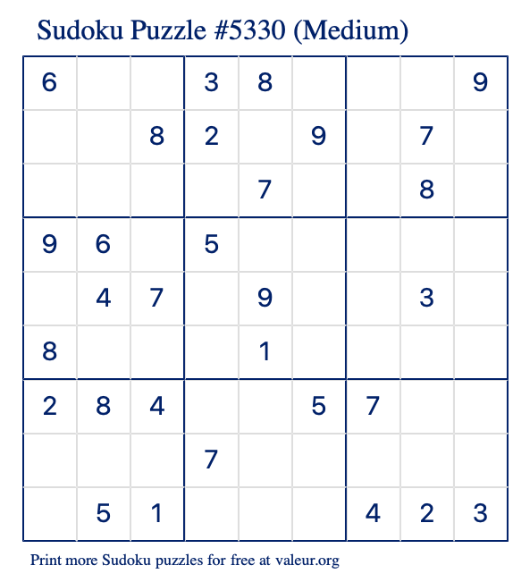 Free Printable Medium Sudoku Puzzle number 5330