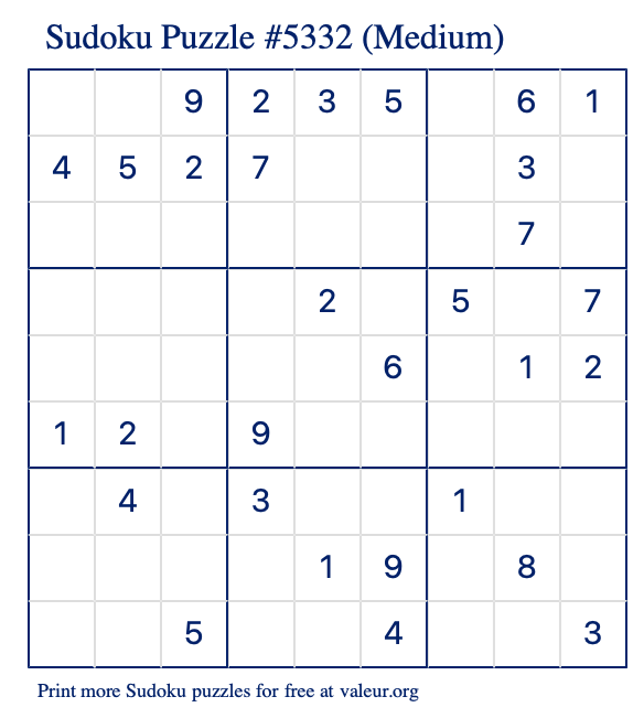 Free Printable Medium Sudoku Puzzle number 5332