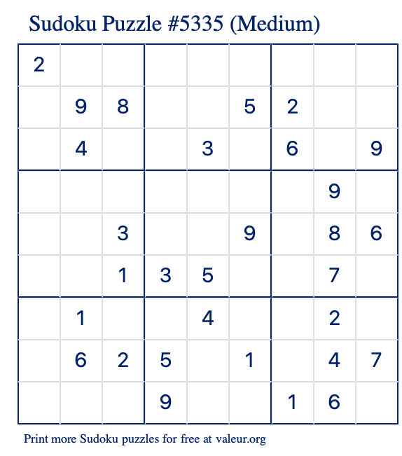 Free Printable Medium Sudoku Puzzle number 5335