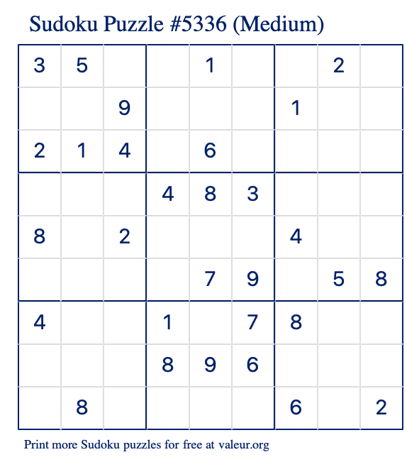 Free Printable Medium Sudoku Puzzle number 5336