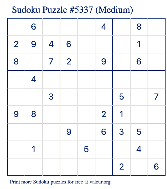 Free Printable Medium Sudoku Puzzle number 5337