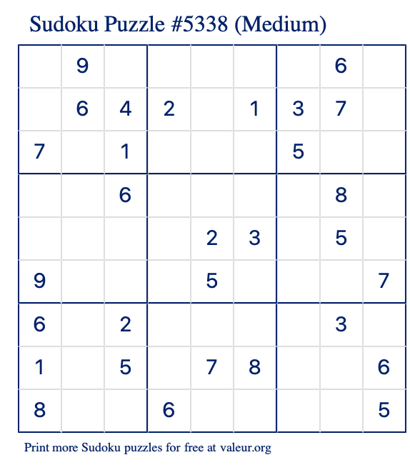 Free Printable Medium Sudoku Puzzle number 5338