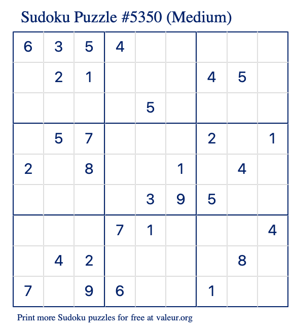 Free Printable Medium Sudoku Puzzle number 5350