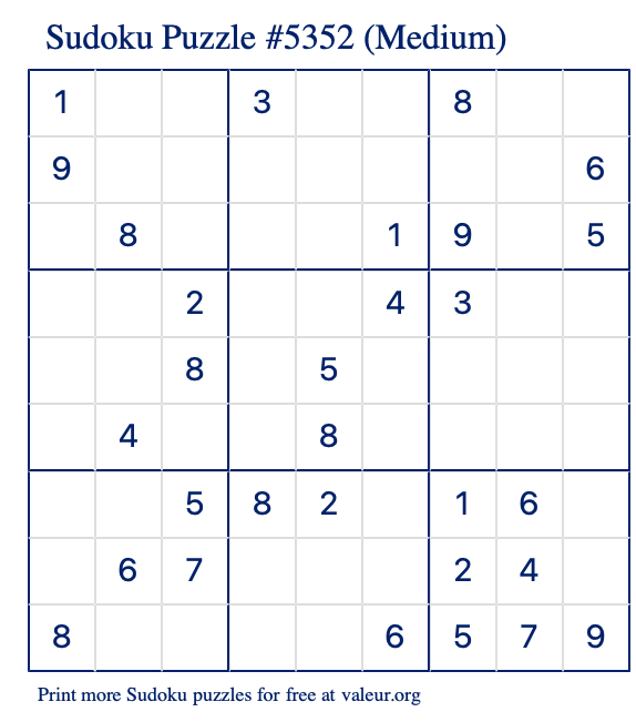 Free Printable Medium Sudoku Puzzle number 5352