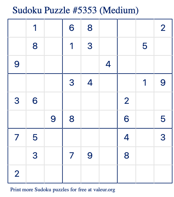 Free Printable Medium Sudoku Puzzle number 5353