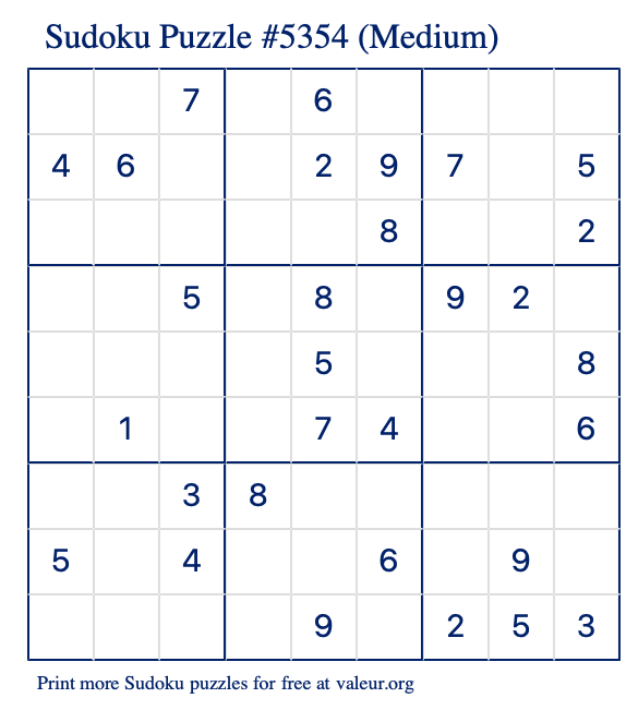 free printable medium sudoku with the answer 5354