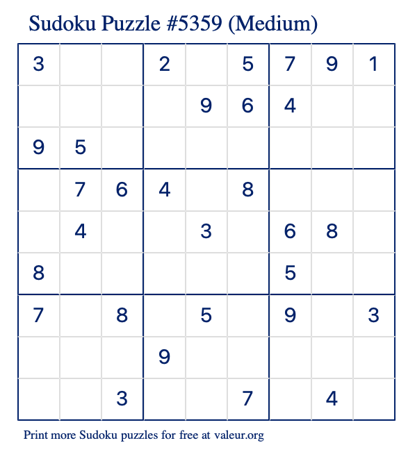 Free Printable Medium Sudoku Puzzle number 5359