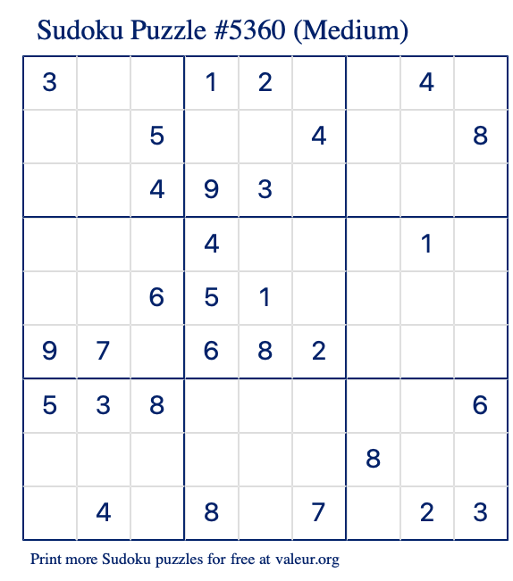 Free Printable Medium Sudoku Puzzle number 5360