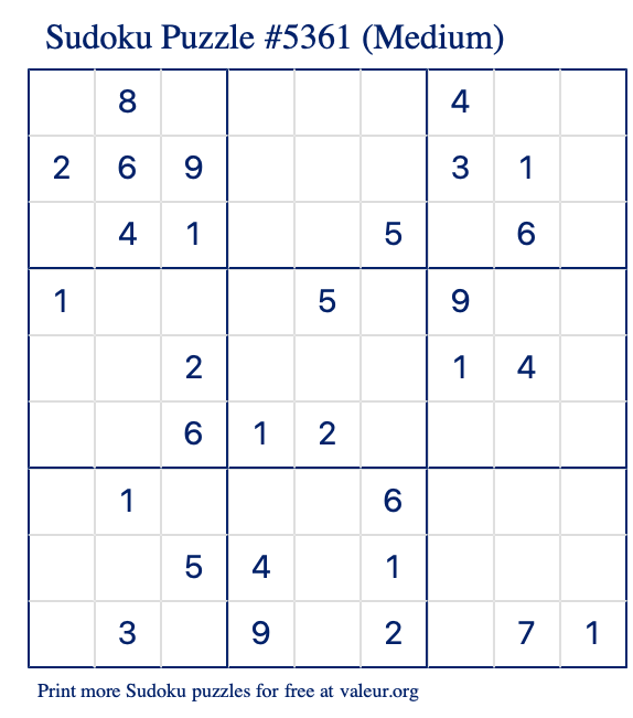 Free Printable Medium Sudoku Puzzle number 5361