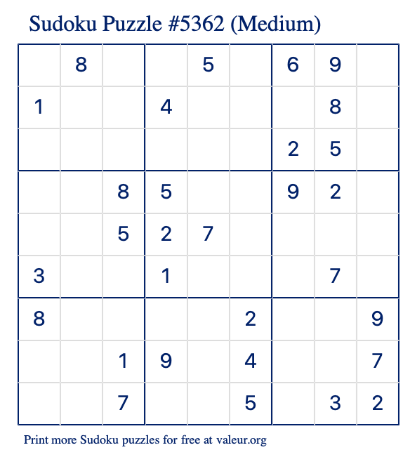 Free Printable Medium Sudoku Puzzle number 5362