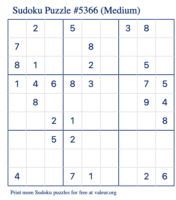 Free Printable Medium Sudoku Puzzle number 5366
