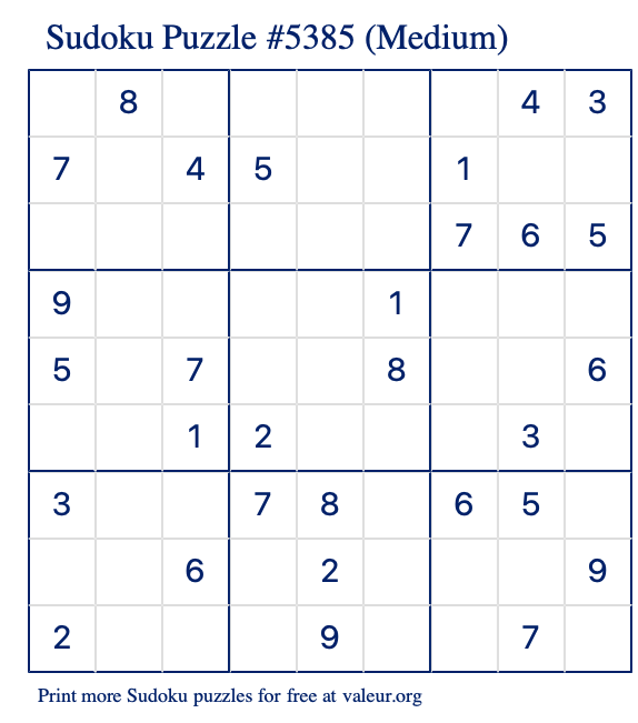 Free Printable Medium Sudoku Puzzle number 5385