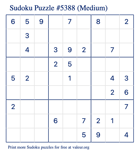 Free Printable Medium Sudoku Puzzle number 5388