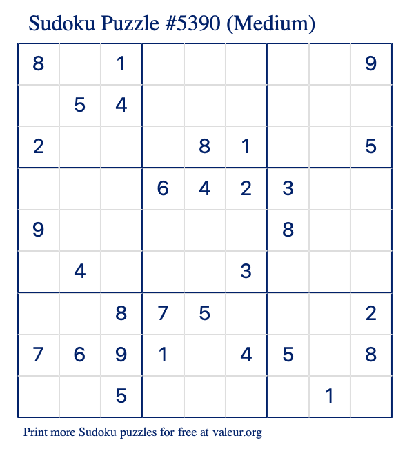 Free Printable Medium Sudoku Puzzle number 5390