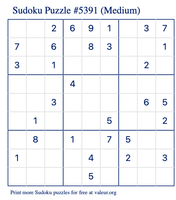 Free Printable Medium Sudoku Puzzle number 5391