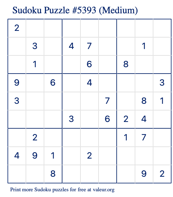 Free Printable Medium Sudoku Puzzle number 5393