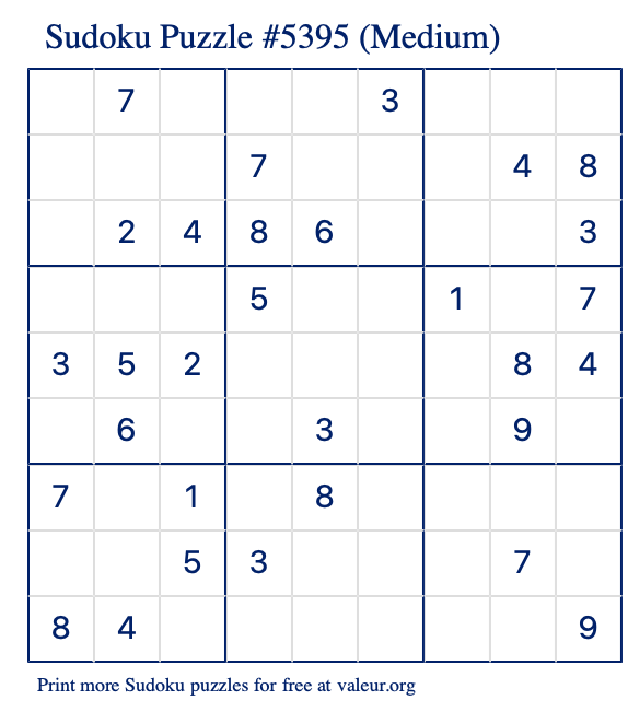 Free Printable Medium Sudoku Puzzle number 5395