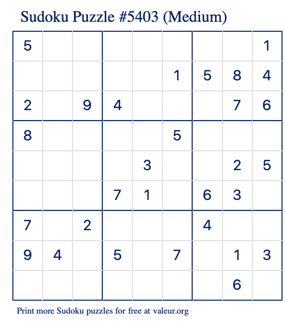 Free Printable Medium Sudoku Puzzle number 5403