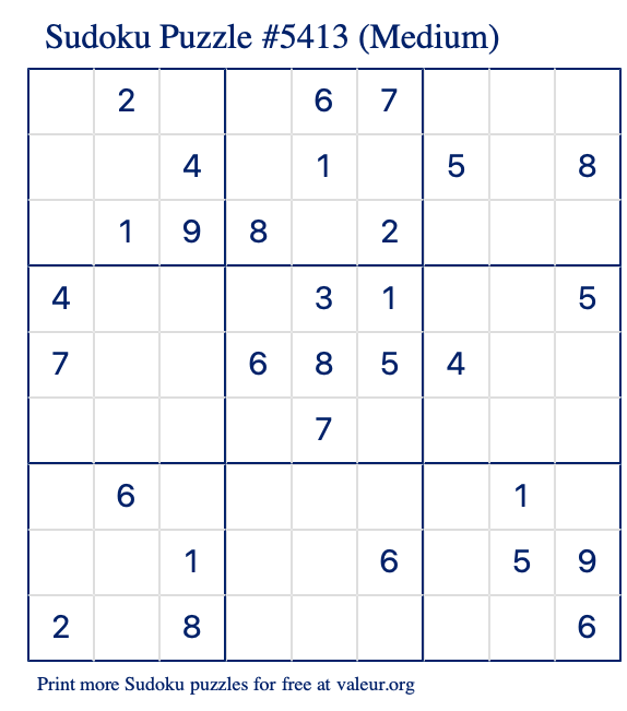 Free Printable Medium Sudoku Puzzle number 5413