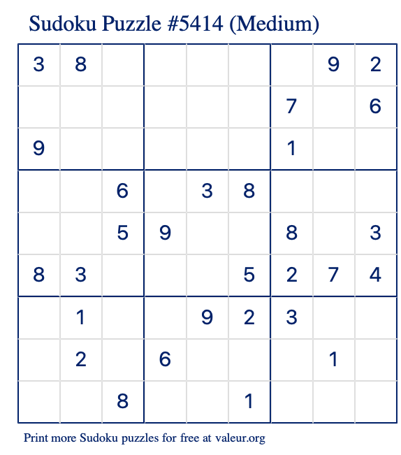 Free Printable Medium Sudoku Puzzle number 5414