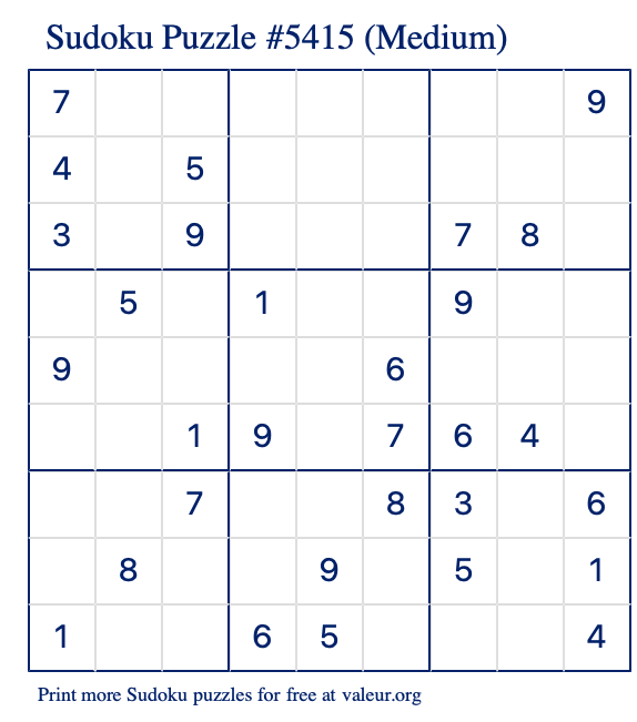 Free Printable Medium Sudoku Puzzle number 5415