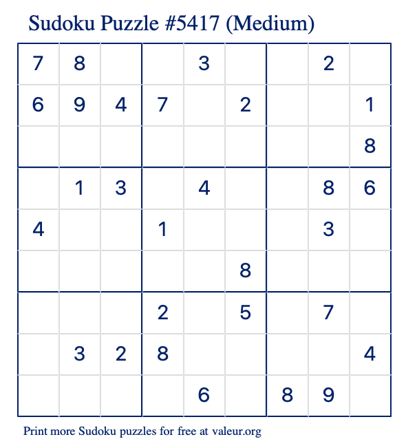 Free Printable Medium Sudoku Puzzle number 5417