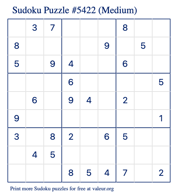 free printable medium sudoku with the answer 5422