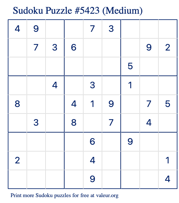 Free Printable Medium Sudoku Puzzle number 5423