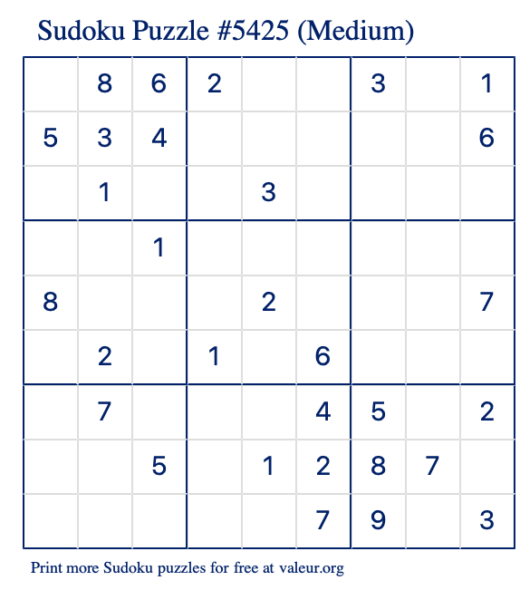 Free Printable Medium Sudoku Puzzle number 5425