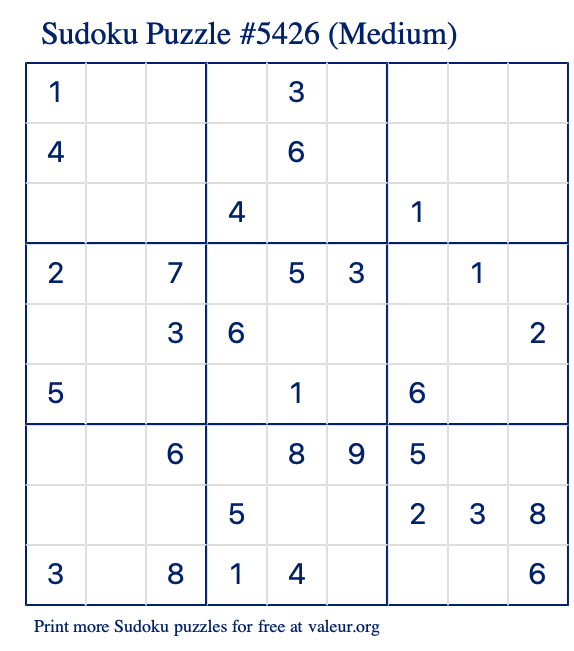 Free Printable Medium Sudoku Puzzle number 5426