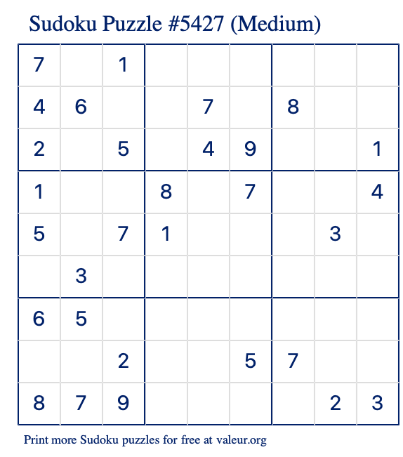 Free Printable Medium Sudoku Puzzle number 5427