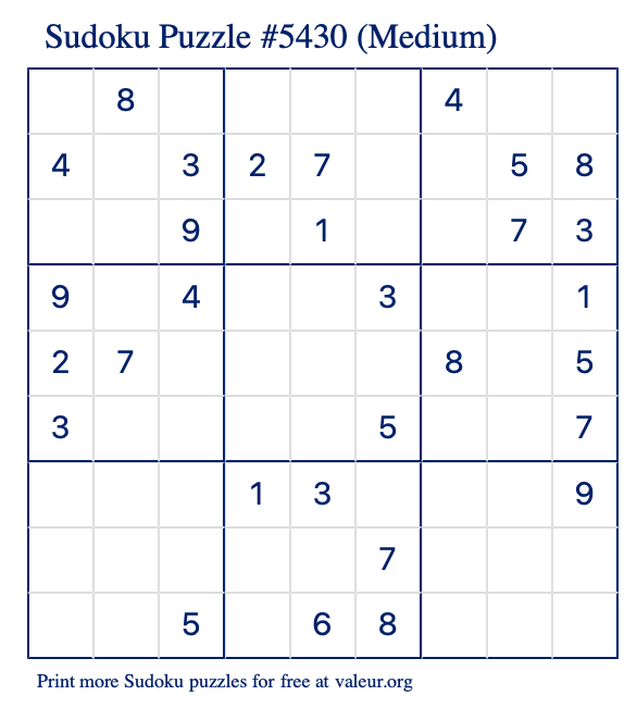 Free Printable Medium Sudoku Puzzle number 5430