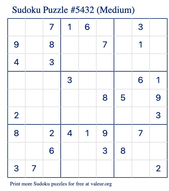 Free Printable Medium Sudoku Puzzle number 5432