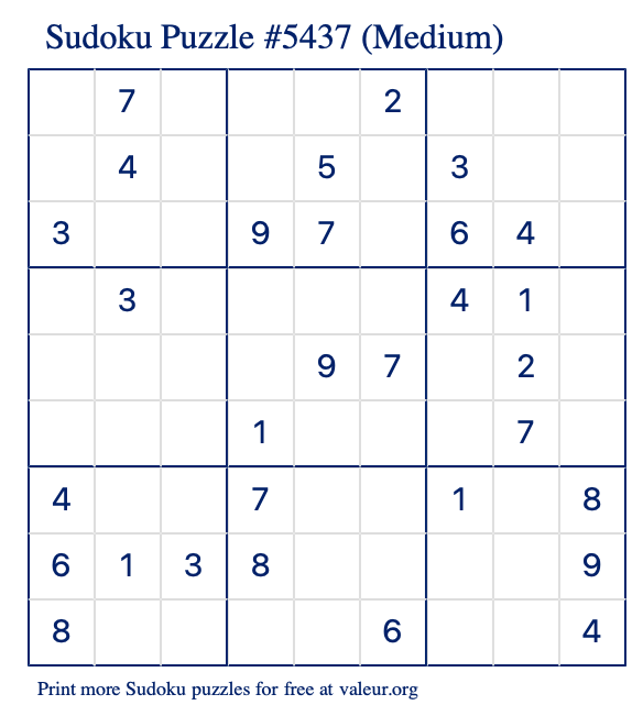 Free Printable Medium Sudoku Puzzle number 5437