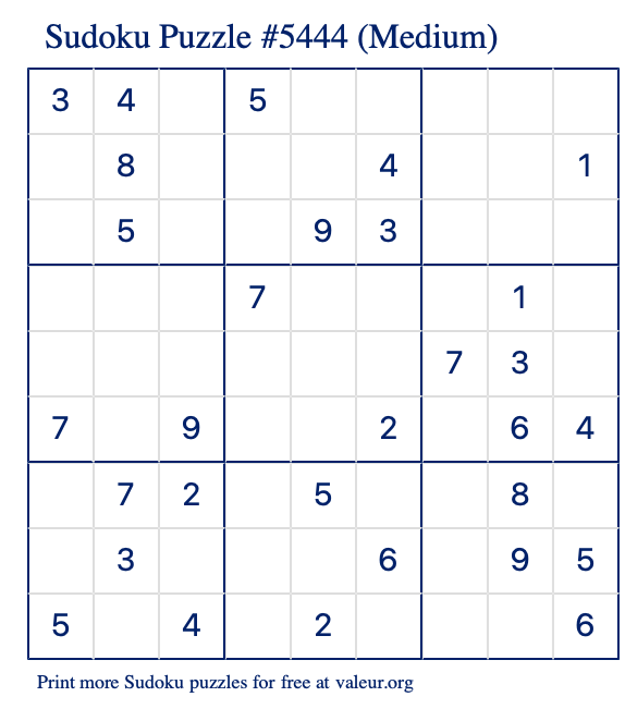 Free Printable Medium Sudoku Puzzle number 5444